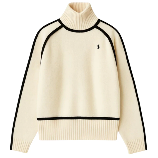 סוודר אלגנטי עם צווארון גולף וניגודיות