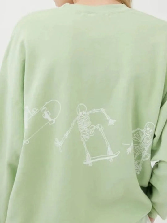 סווטשירט אובריזה עם הדפס שלד – פולאובר קז'ואל לנשים בסגנון סטריטוור