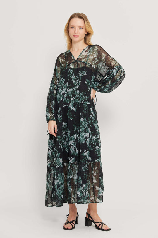 שמלת מקסי שקפקפה עם פרינט לנשים