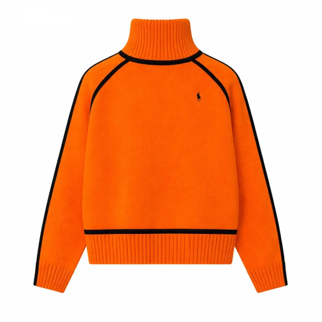 סוודר אלגנטי עם צווארון גולף וניגודיות