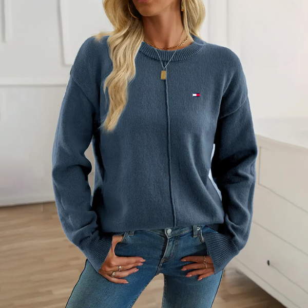 סריג צווארון עגול בגזרה רפויה