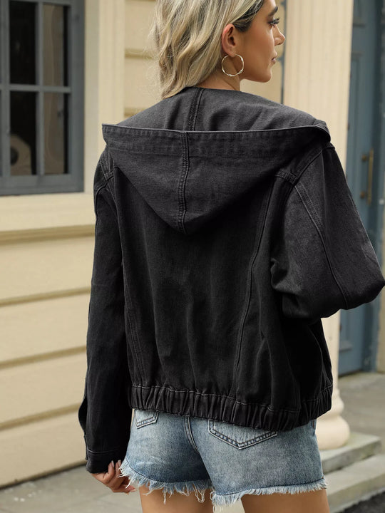 ז'קט קפוצ'ון מכופתר שטוף – ז'קט ג'ינס קז'ואל לנשים