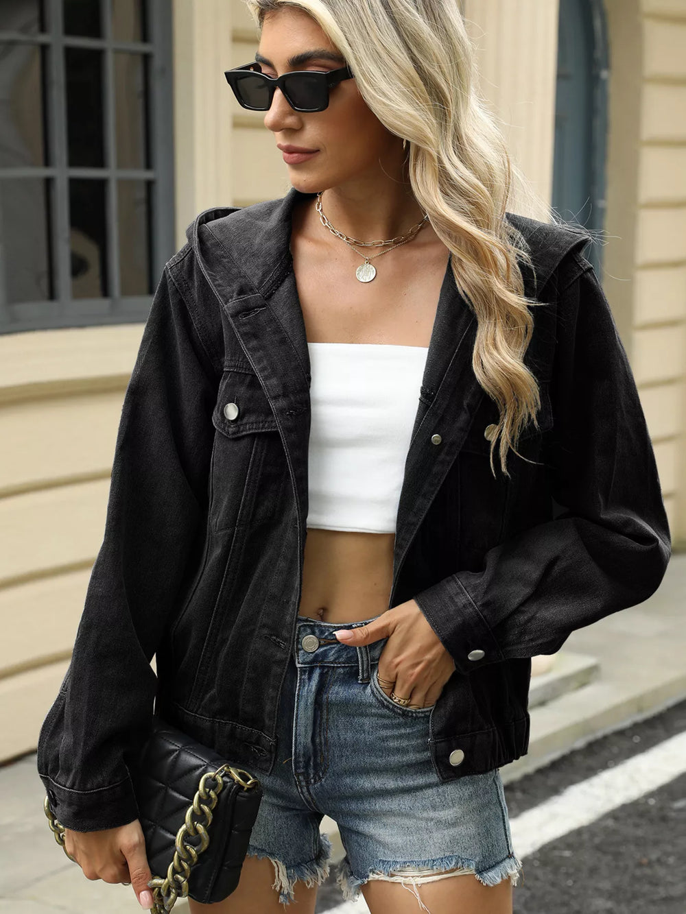 ז'קט קפוצ'ון מכופתר שטוף – ז'קט ג'ינס קז'ואל לנשים