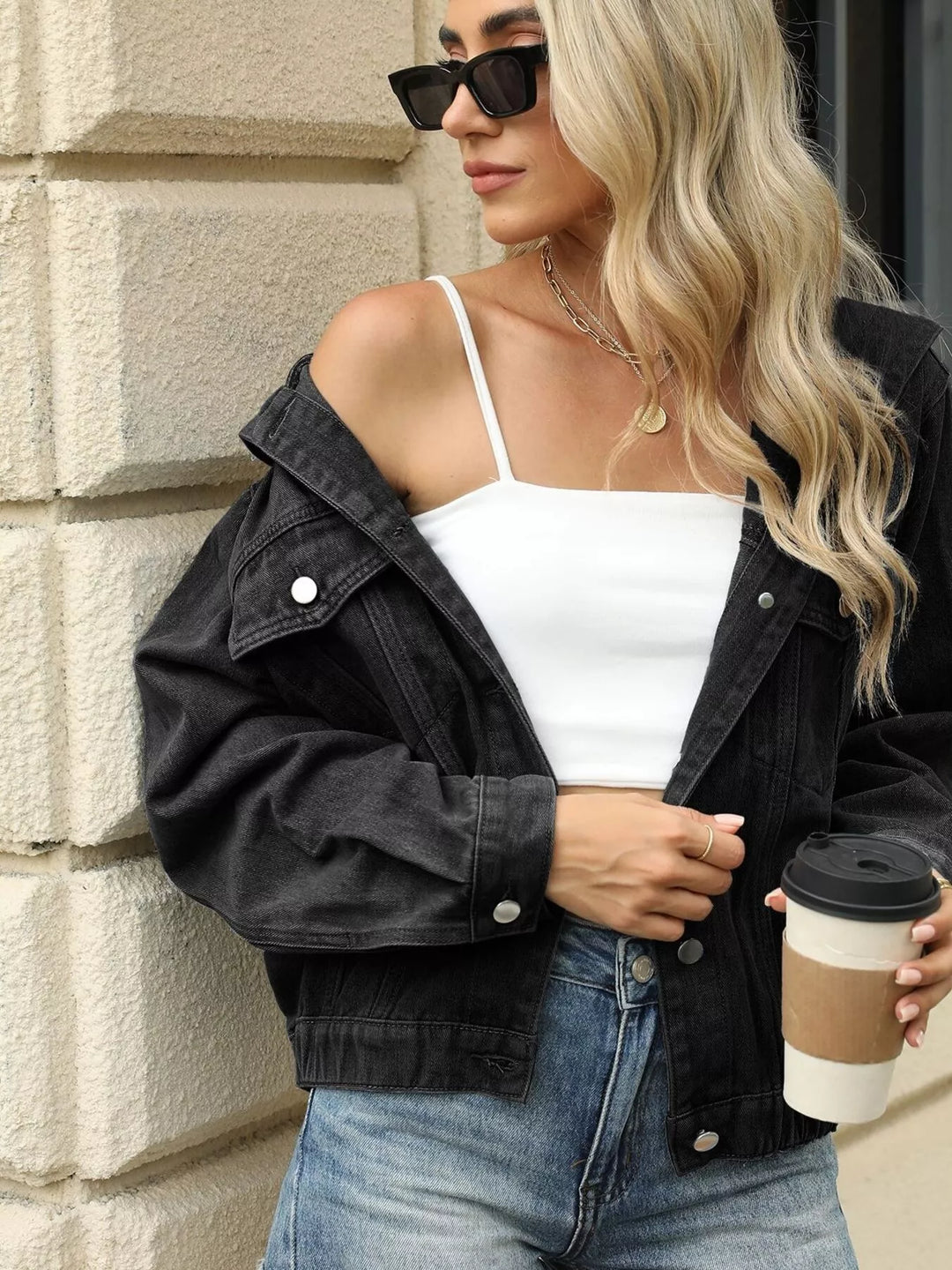 ז'קט קפוצ'ון מכופתר שטוף – ז'קט ג'ינס קז'ואל לנשים