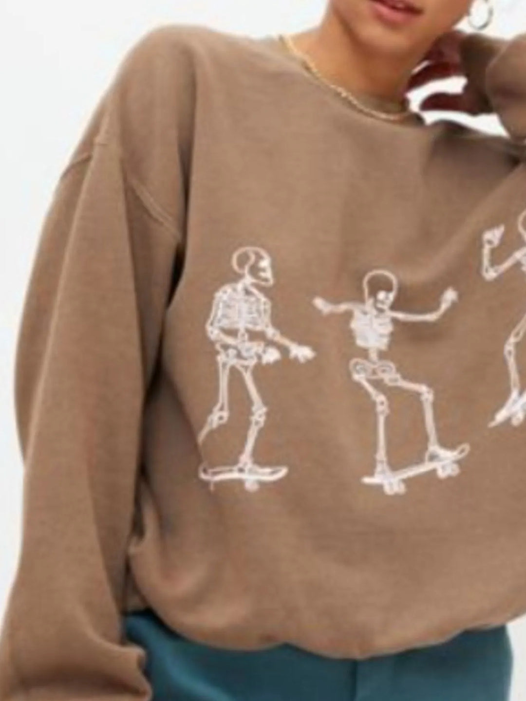 סווטשירט אובריזה עם הדפס שלד – פולאובר קז'ואל לנשים בסגנון סטריטוור
