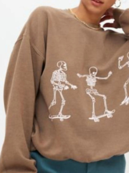 סווטשירט אובריזה עם הדפס שלד – פולאובר קז'ואל לנשים בסגנון סטריטוור