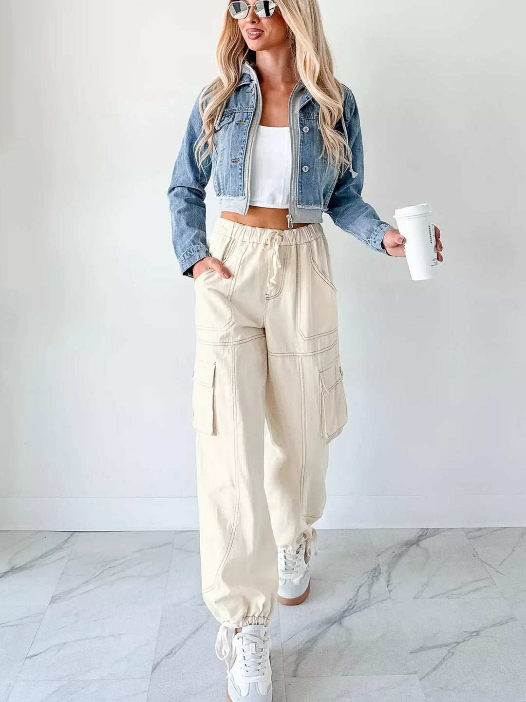 ז'קט קרופ קפוצ'ון עם רוכסן - ז'קט ג'ינס טרנדי לנשים