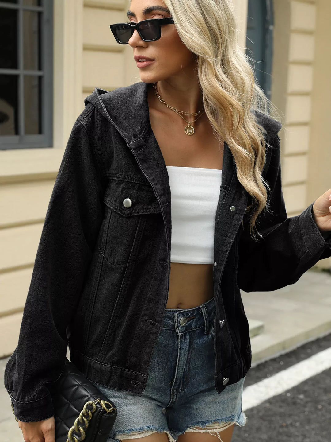 ז'קט קפוצ'ון מכופתר שטוף – ז'קט ג'ינס קז'ואל לנשים