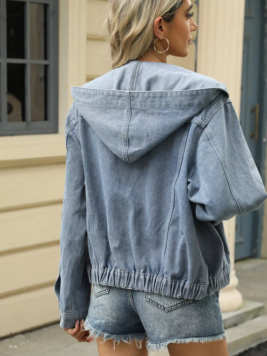 ז'קט קפוצ'ון מכופתר שטוף – ז'קט ג'ינס קז'ואל לנשים