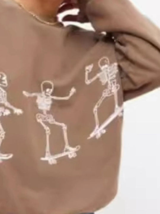 סווטשירט אובריזה עם הדפס שלד – פולאובר קז'ואל לנשים בסגנון סטריטוור