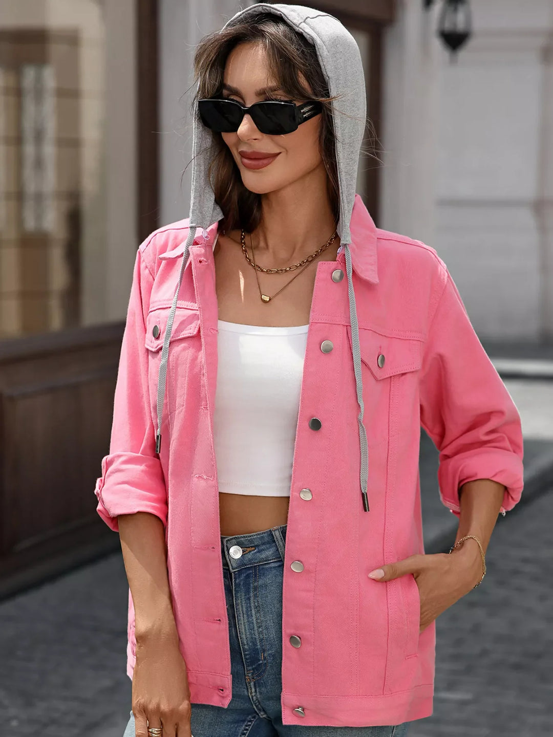 ז'קט ג'ינס מכופתר ארוך בגזרה רפויה - Washed Jean Jacket