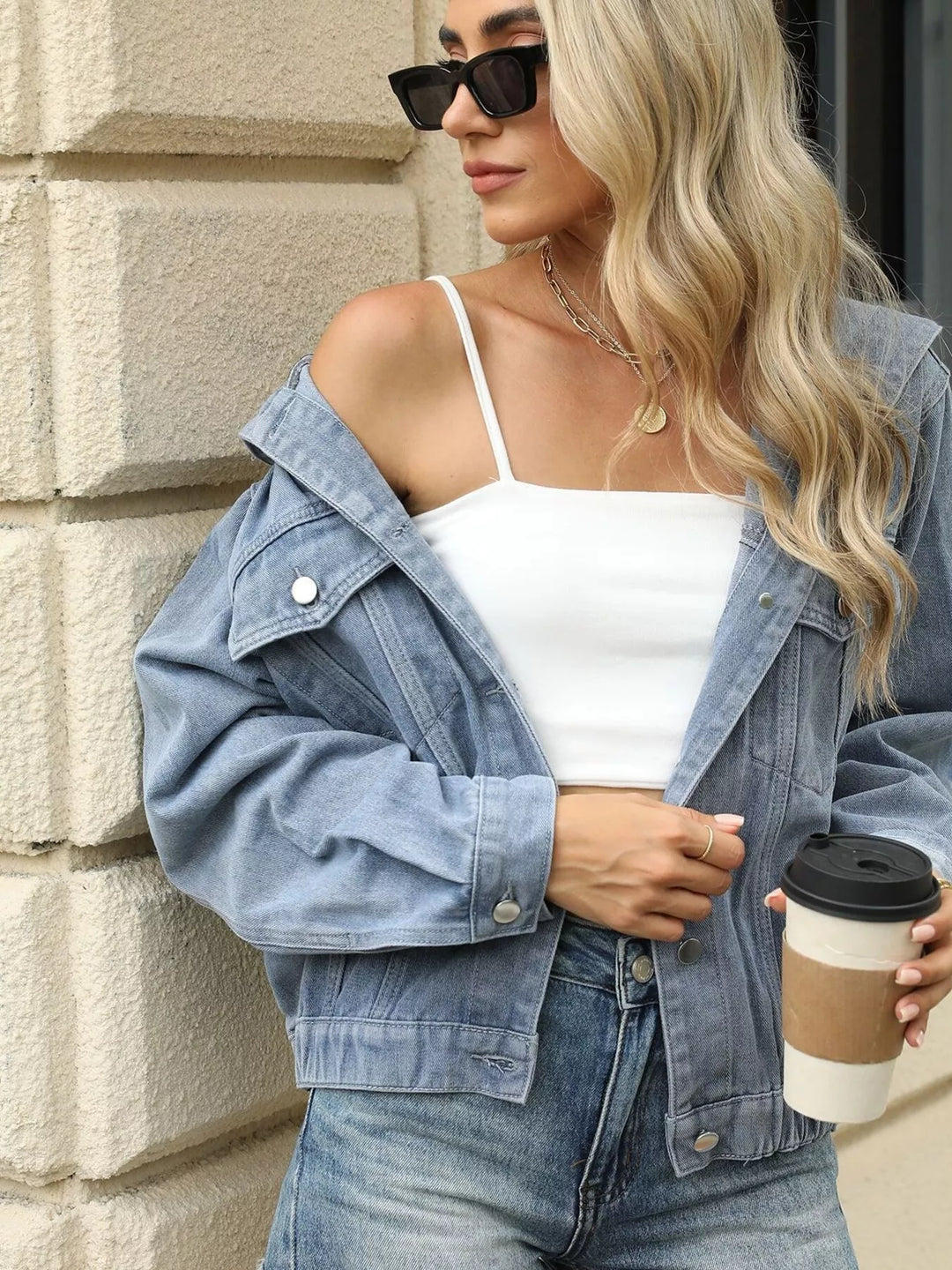 ז'קט קפוצ'ון מכופתר שטוף – ז'קט ג'ינס קז'ואל לנשים